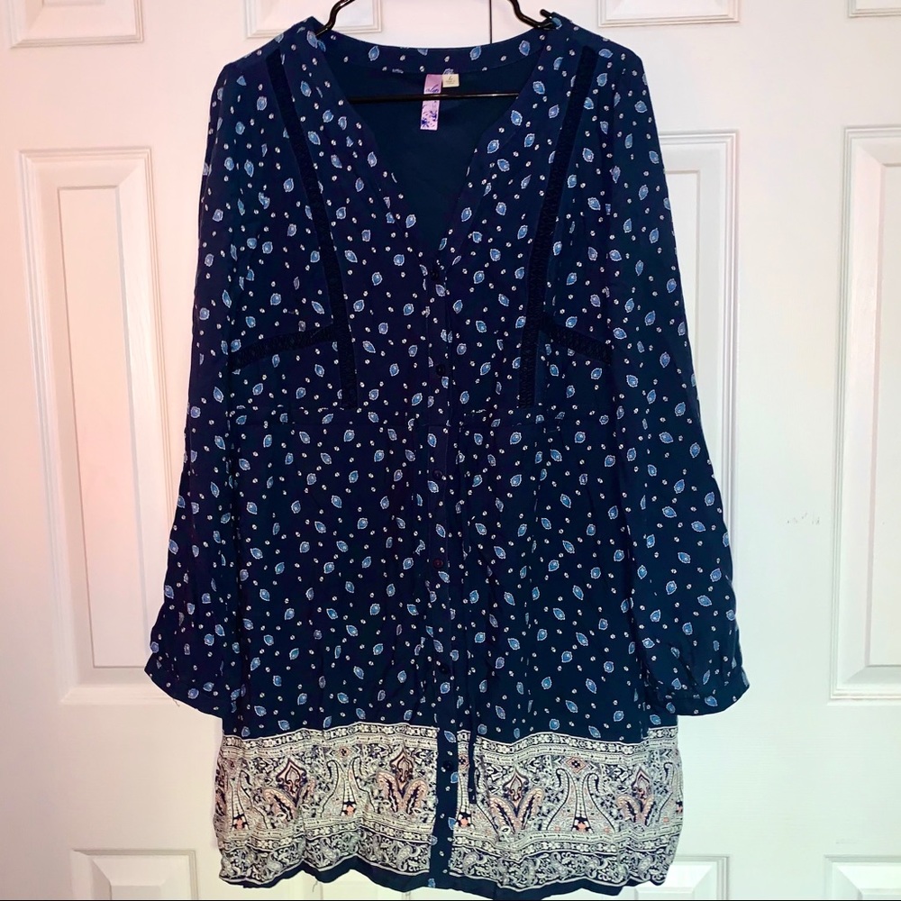 Blue Boho Button Dress